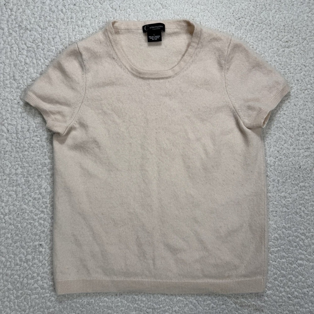Bloomingdale's Cashmere Sweater Womens L Blush Beige Short Sleeve Luxury Minimal